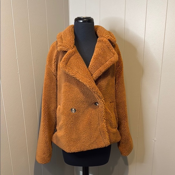 GAP Women’s Medium Brown Teddy Jacket Plush Oversized Fit - Picture 1 of 5